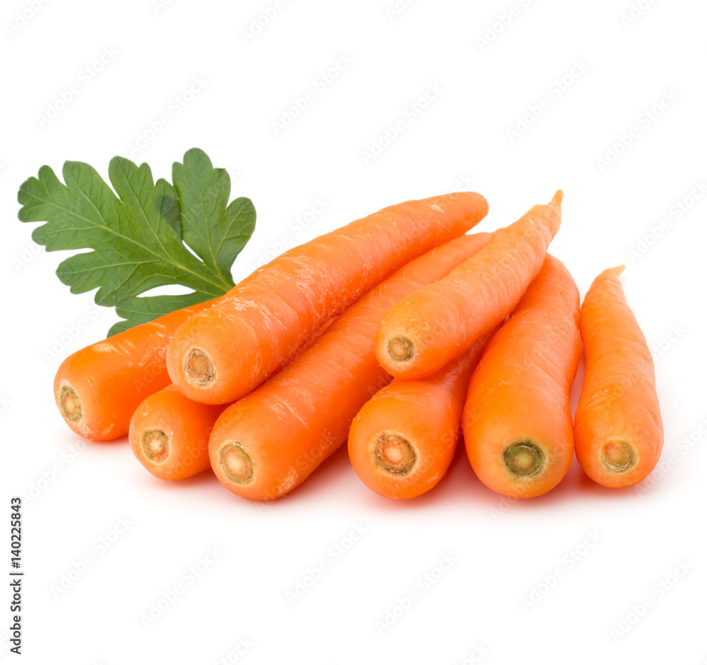 Sweet raw carrot tuber isolated on white background cutout Sweet raw carrot tuber isolated on white background cutout