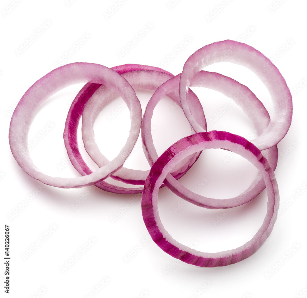 Sliced red onion rings isolated on white background cutout Sliced red onion rings isolated on white background cutout
