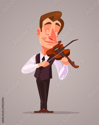 Violinist man character playing music. Vector flat cartoon illustration