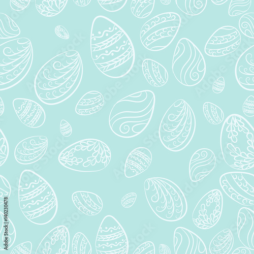 Easter eggs blue pattern. Seamless with ornamental. Holiday