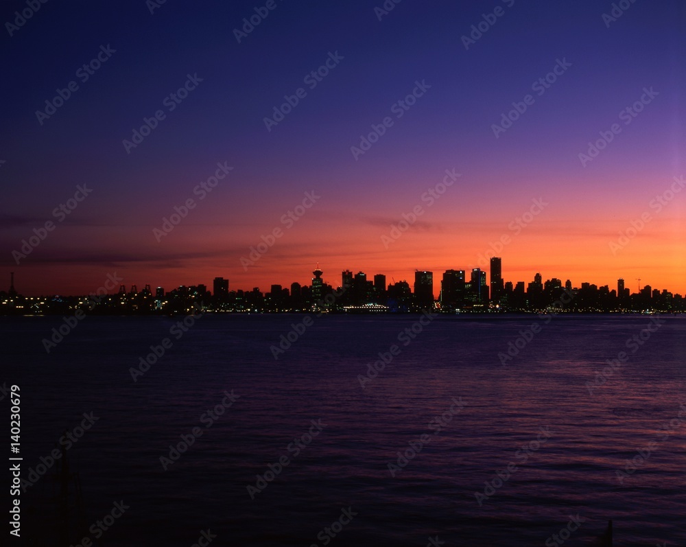Skyline of Vancouver at Sunset from North Shore