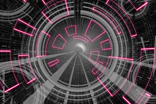 gray nad red circular glow wave. scifi or game background.