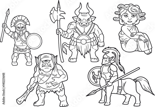 Greek mythology set of cartoon images