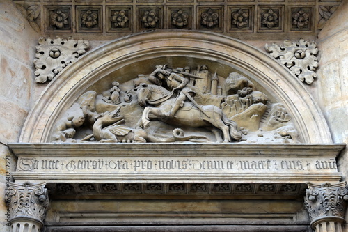 Bas-relief depicting St. George fighting the dragon on the southern portal of the Basilica with Yeresko street Prague castle.