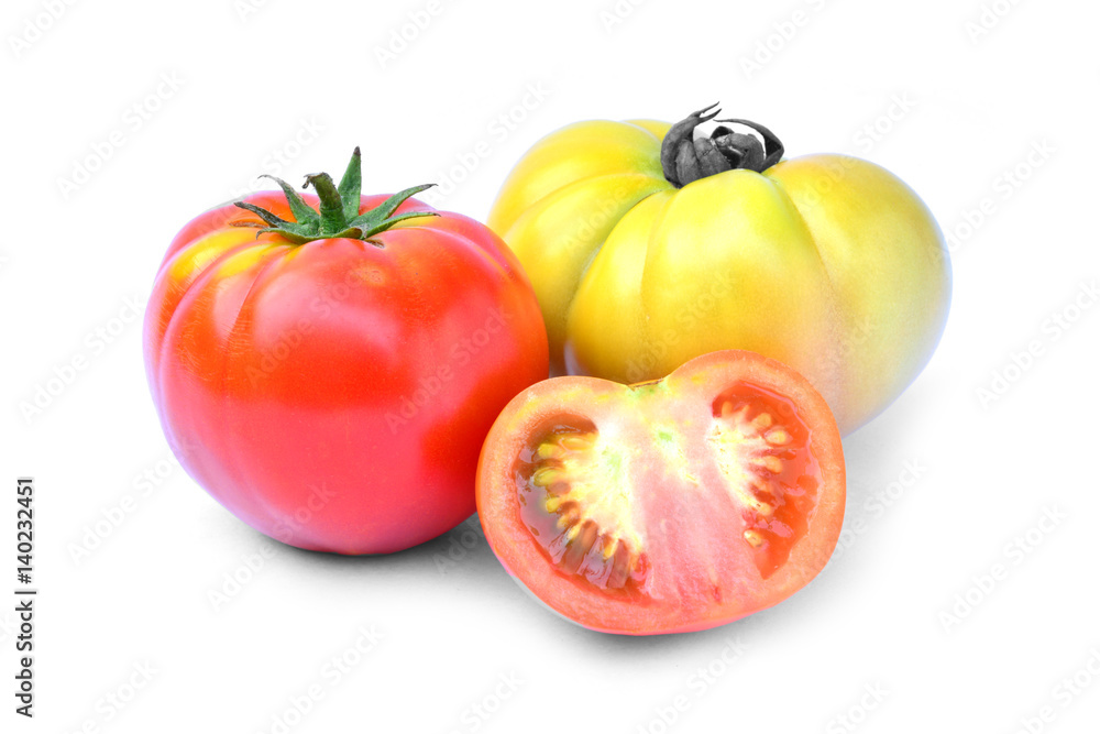 Fresh red and yellow tomato isolated on white background Fresh red and yellow tomato isolated on white background