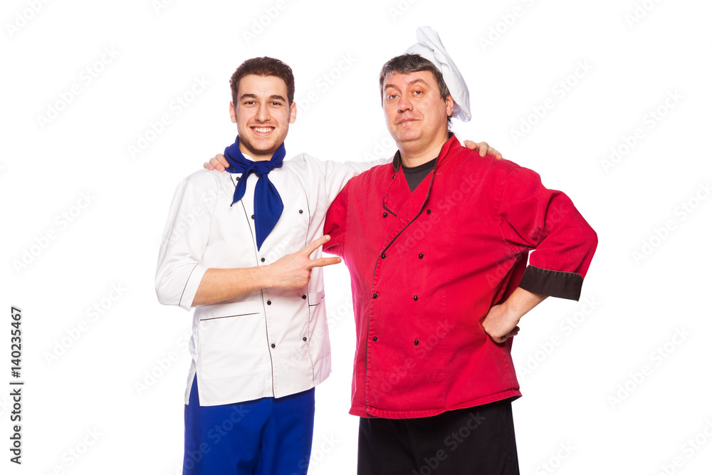 Team of two men, chefs, cooks