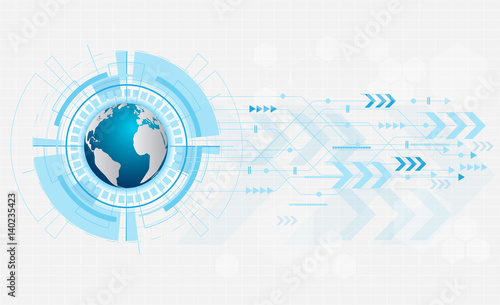 Abstract future digital technology concept on white background,world map in eyeball,vector,illustration.