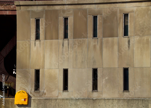 Architectural exterior of bridgehouse located on the Chicago Riverwalk photo