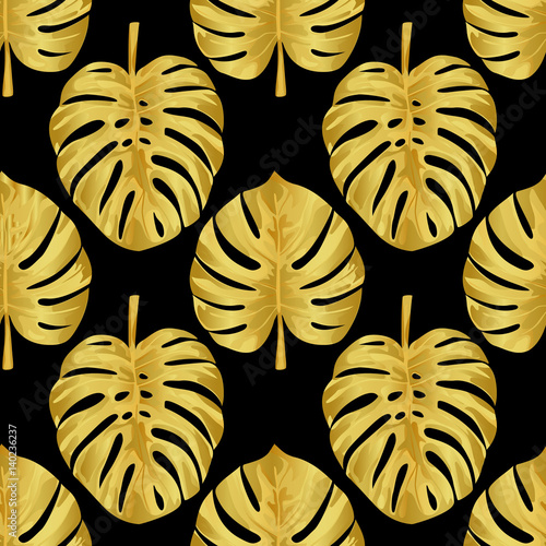 Gold Monstera Seamless Pattern