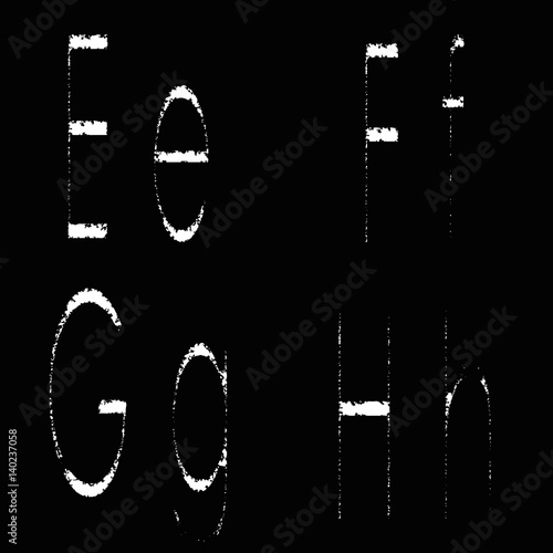 Letters E, F, G, H on a black background