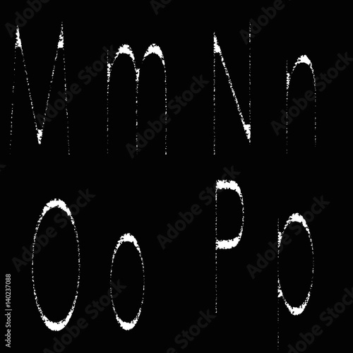 Letters M, N, O, P on a black background