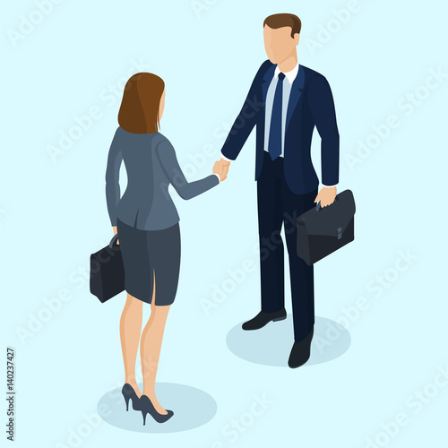 Successful businessman and businesswoman handshaking