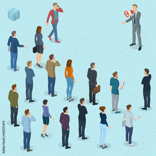 Isometric fpeople with loudspeaker.