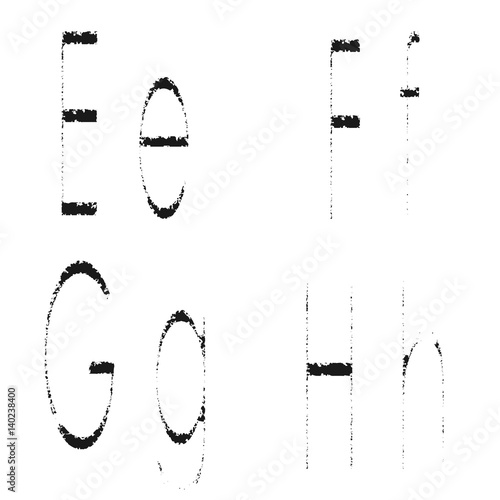 Letters E, F, G, H on a white background