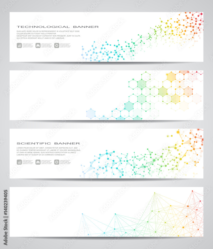 Set of modern scientific banners. Molecule structure DNA and neurons. Abstract background. Medicine, science, technology, business, website templates. Scalable vector graphics. Set of modern scientific banners. Molecule structure DNA and neurons. Abstract background. Medicine, science, technology, business, website templates. Scalable vector graphics.