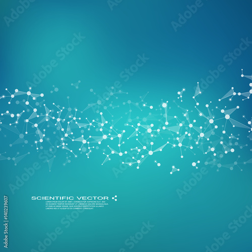 Molecule DNA and neurons vector. Molecular structure. Connected lines with dots. Genetic chemical compounds. Chemistry, medicine, science, technology concept. Geometric abstract background.