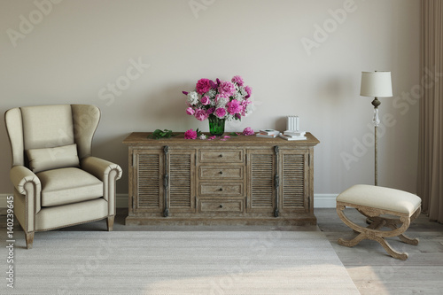 3d illustration of beige livingroom