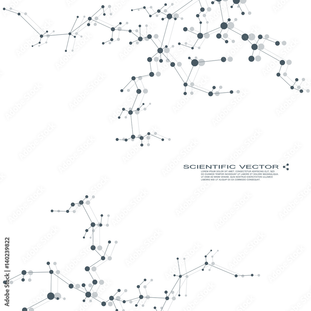 Obraz premium Molecule DNA and neurons vector. Molecular structure. Connected lines with dots. Genetic chemical compounds. Chemistry, medicine, science, technology concept. Geometric abstract background.