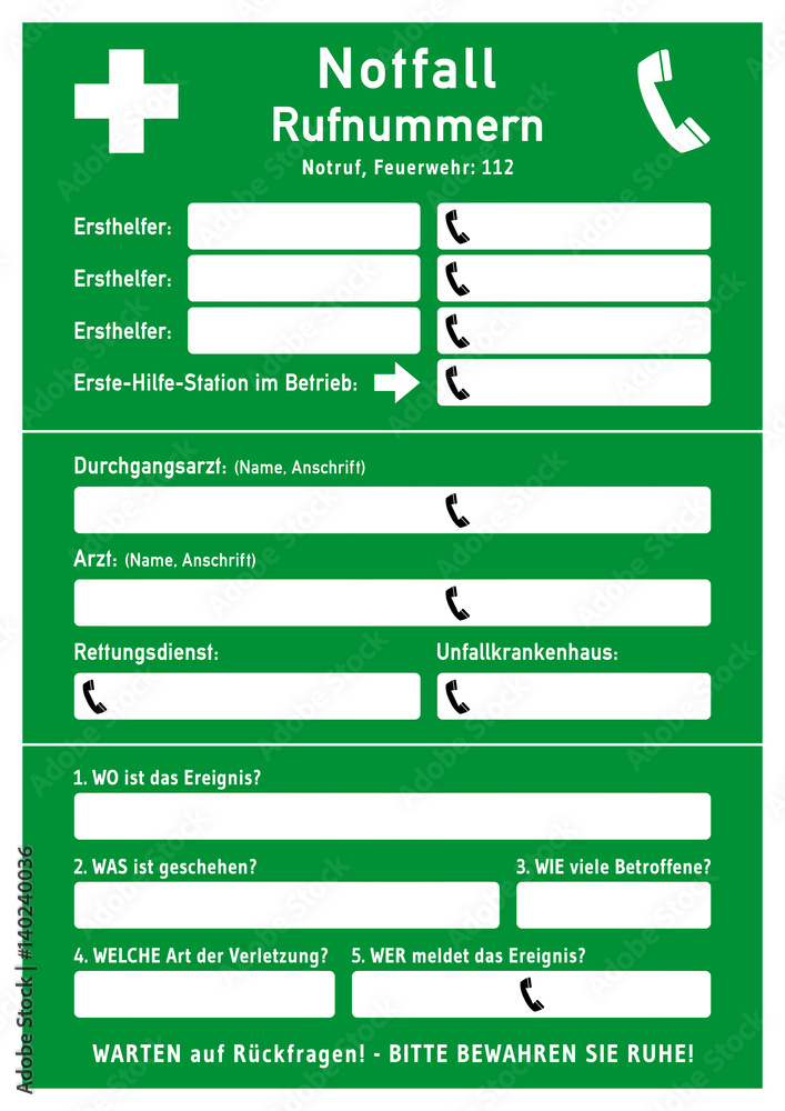 nrs22 NewRescueSign nrs - ks191 Kombi-Schild - Notfall Rufnummern
