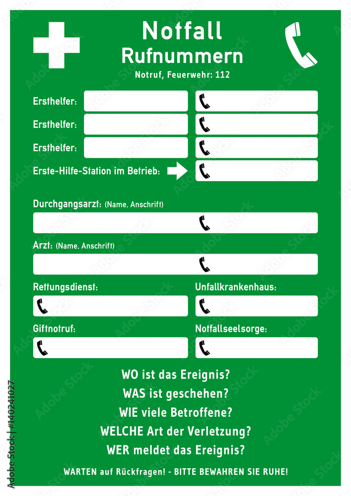 nrs23 NewRescueSign nrs - ks192 Kombi-Schild - Notfall Rufnummern - Erste Hilfe Station im ...