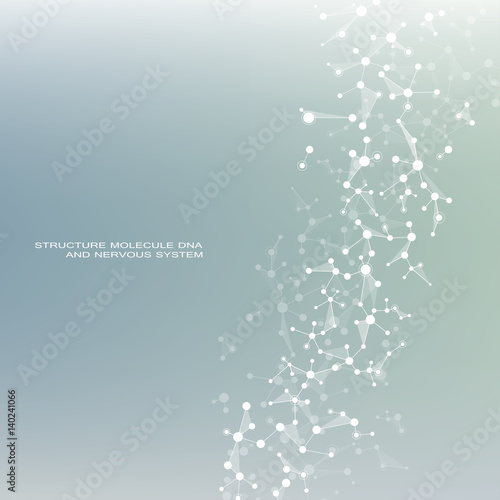 Molecule DNA and neurons vector. Molecular structure. Connected lines with dots. Genetic chemical compounds. Chemistry, medicine, science, technology concept. Geometric abstract background.