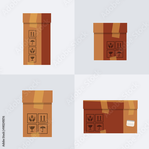 Flat four boxes icons set. Vector