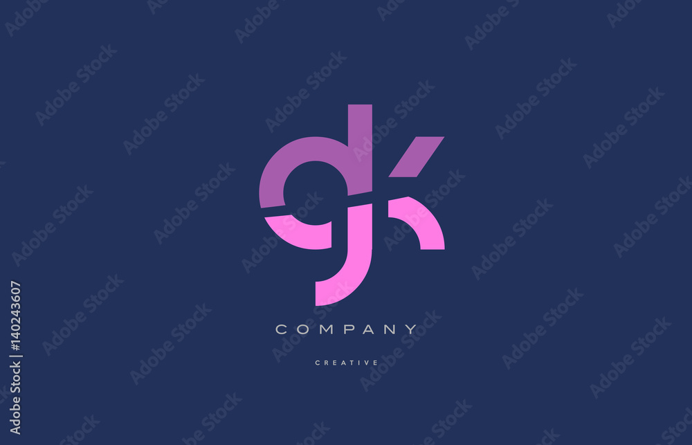 gk g k  pink blue alphabet letter logo icon