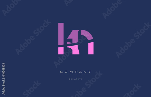 kn k n  pink blue alphabet letter logo icon