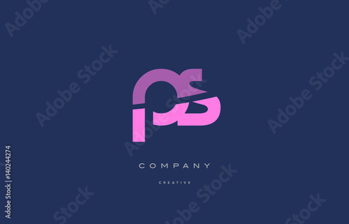 ps p s  pink blue alphabet letter logo icon
