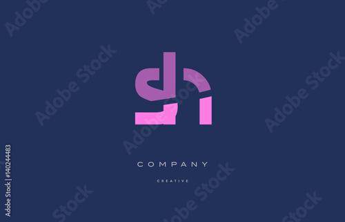 sh s h pink blue alphabet letter logo icon