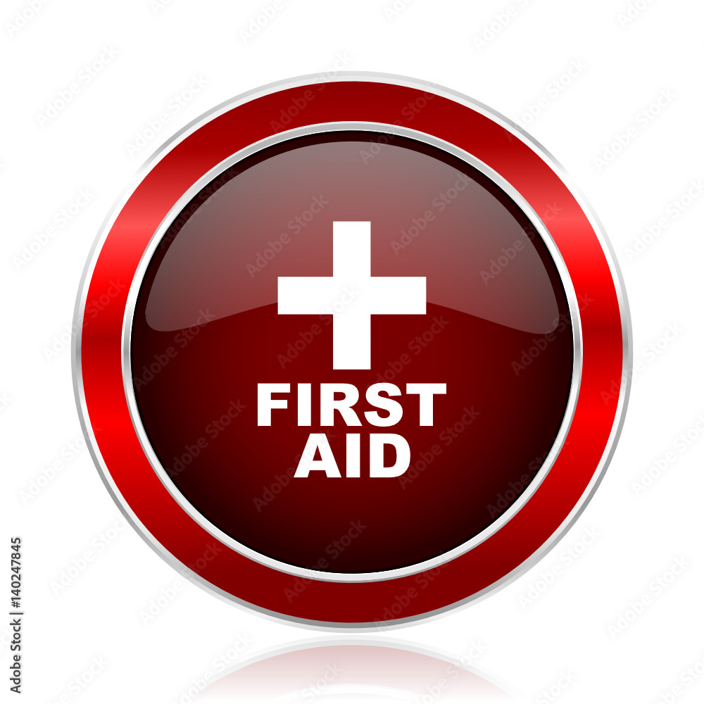 First aid red silver metallic web and smartphone vector icon isolated on white background. First aid red silver metallic web and smartphone vector icon isolated on white background.