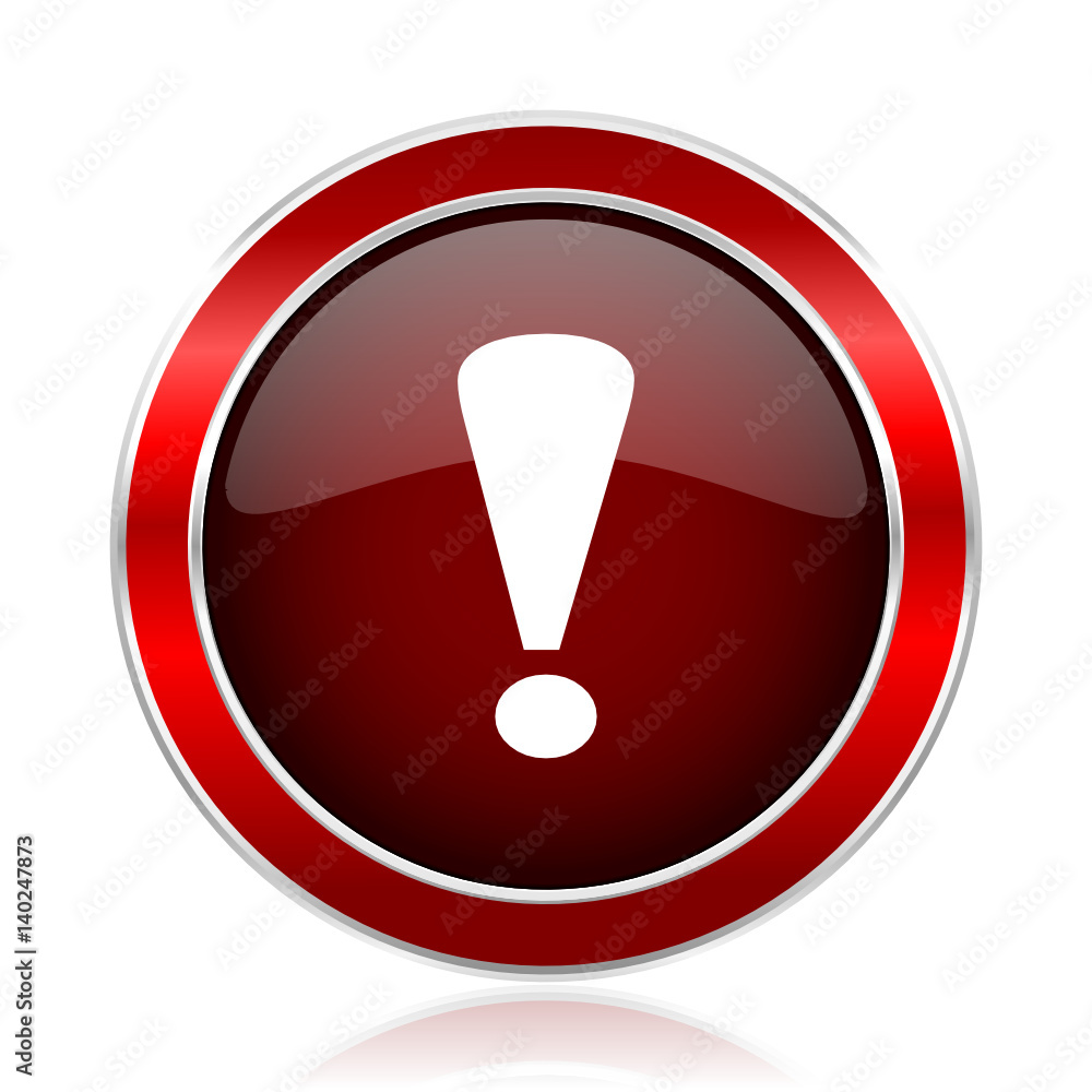 Exclamation sign red silver metallic web and smartphone vector icon isolated on white background. Exclamation sign red silver metallic web and smartphone vector icon isolated on white background.