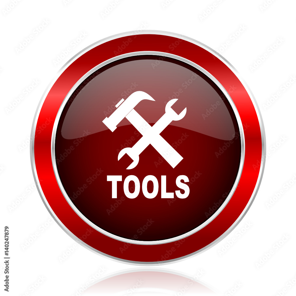 Tools red silver metallic web and smartphone vector icon isolated on white background. Tools red silver metallic web and smartphone vector icon isolated on white background.