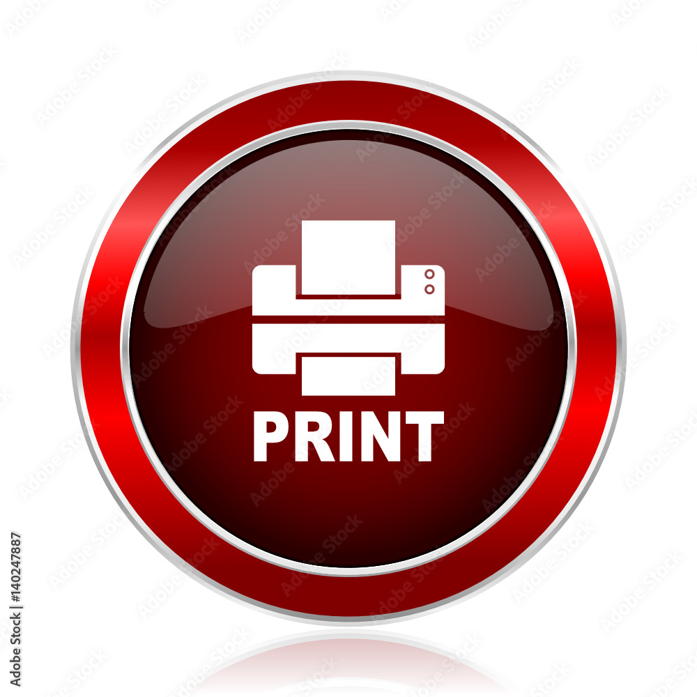 Printer red silver metallic web and smartphone vector icon isolated on white background. Printer red silver metallic web and smartphone vector icon isolated on white background.