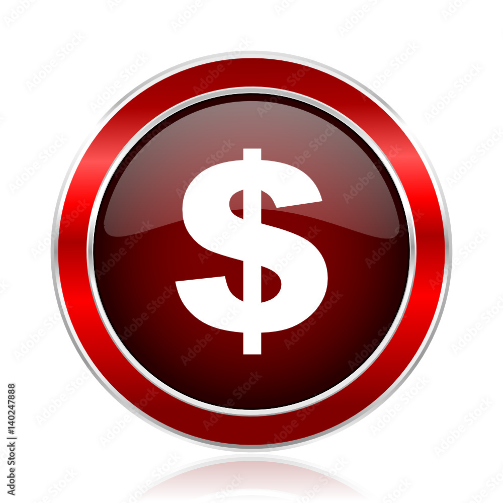 Dollar red silver metallic web and smartphone vector icon isolated on white background. Dollar red silver metallic web and smartphone vector icon isolated on white background.
