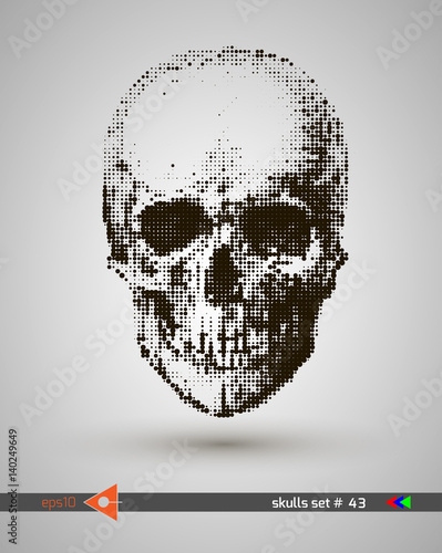 Vector halftone skulls. Skull icon. Symbol of death, danger, war, death, pirate. Object on a white background. Bubbles, dot
