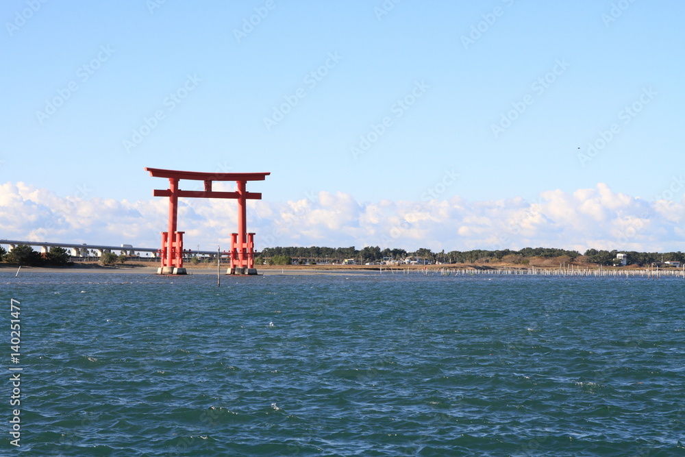 torii gate on Hamanako lake in Hamamatsu, Shizuoka, Japan