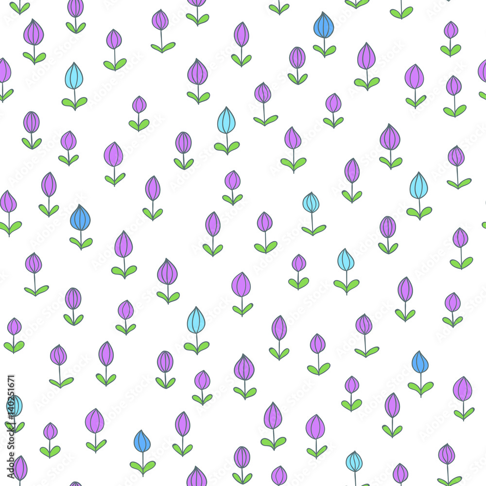 Spring seamless texture. Vector hand drawn herbs. Doodle style floral pattern Spring seamless texture. Vector hand drawn herbs. Doodle style floral pattern