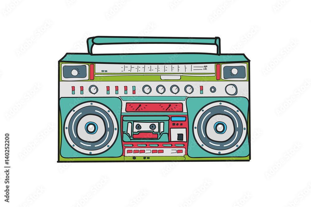 old Record player for audio cassettes. hand drawing. old Record player for audio cassettes. hand drawing.