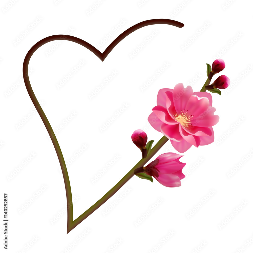 Fototapeta premium Весенняя нежная рамка, цветущая вишня, с любовью