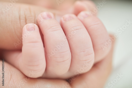 A newborn baby holding his parent hand © elmowski
