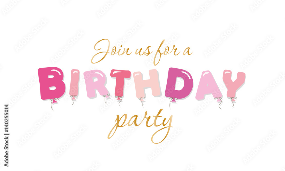 Obraz premium Birthday party invitation for girls. Glamour pink and gold letters.