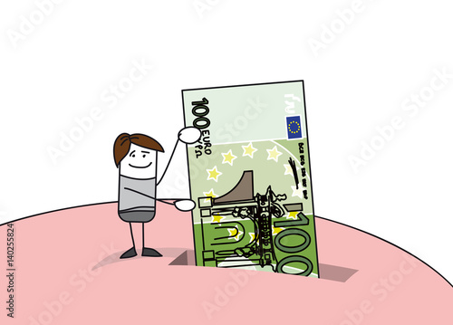 Personnage qui tient un billet de 100€