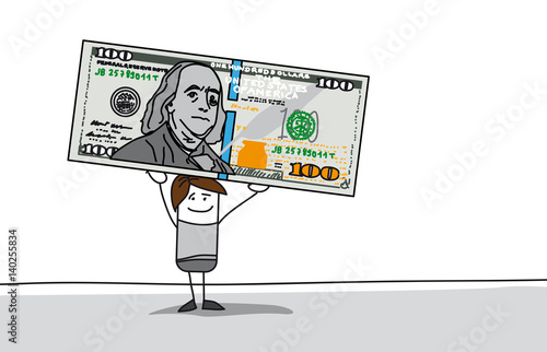 Personnage qui tient un billet de 100€