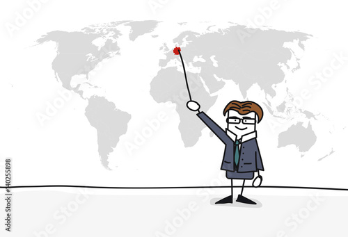 Personnage qui présente la carte du monde : Allemagne