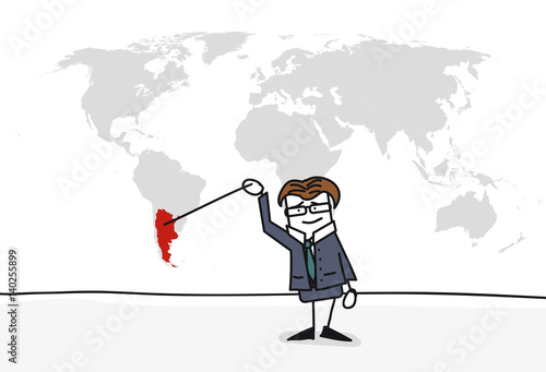 Personnage qui présente la carte du monde : Argentine