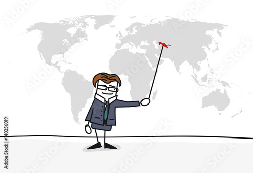 Personnage qui présente la carte du monde : ouzbékistan