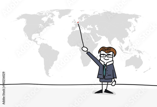 Personnage qui présente la carte du monde : Pays-Bas - hollande