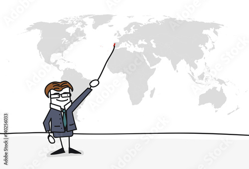 Personnage qui présente la carte du monde : Portugal