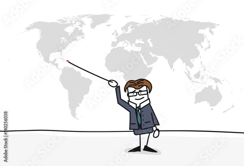 Personnage qui présente la carte du monde : république dominicaine